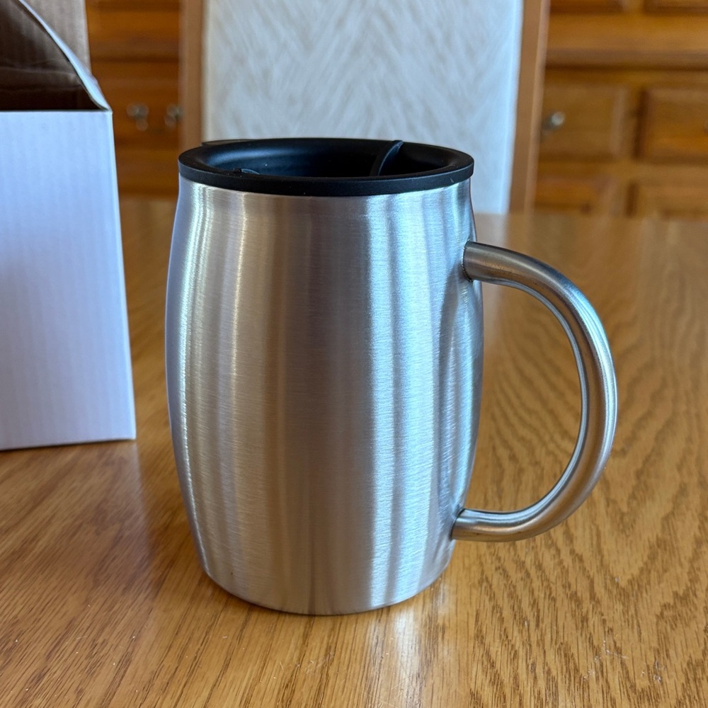 12 oz New Stainless Steel Travel Mug with Handle - Silver